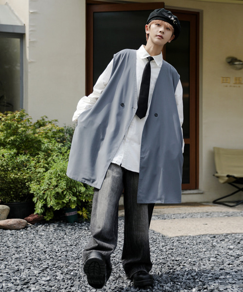 ますぽんさま専用。UpcycleLino ノーカラー ビッグシルエット ベスト ますぽんさま専用。UpcycleLino ノーカラー ビッグシルエット