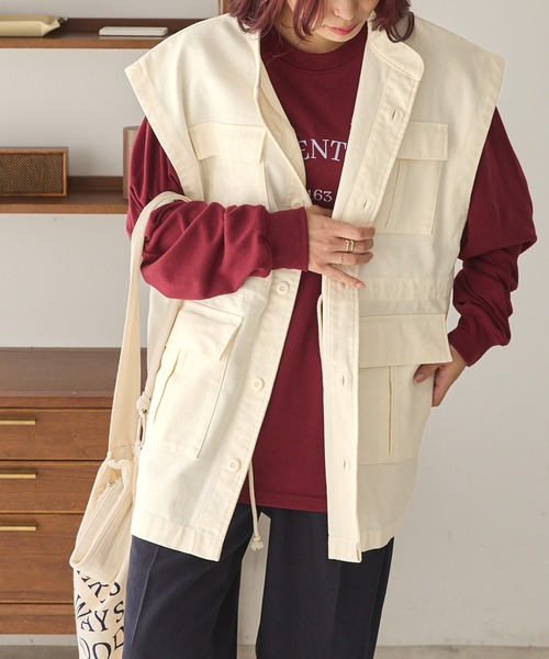 Chaco closet（チャコ クローゼット）の「スタンドカラーミリタリーベスト（ベスト・レディース・ブラック/アイボリー/カーキ・FREE）」の4枚目の写真