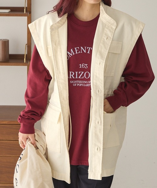 Chaco closet（チャコ クローゼット）の「スタンドカラーミリタリーベスト（ベスト・レディース・ブラック/アイボリー/カーキ・FREE）」の5枚目の写真