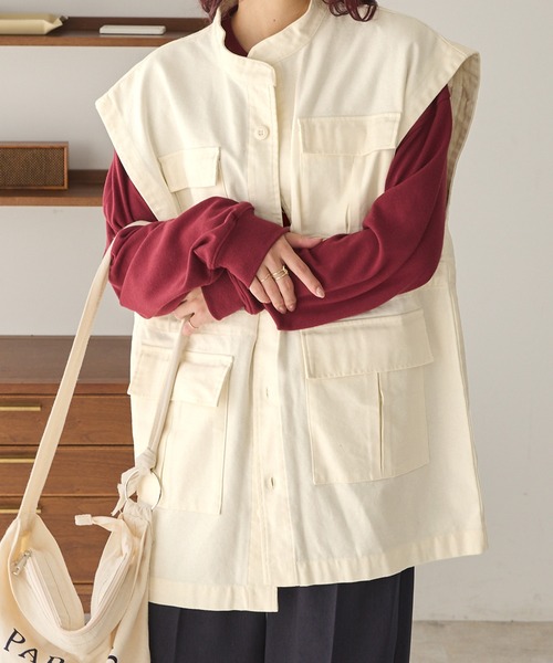 Chaco closet（チャコ クローゼット）の「スタンドカラーミリタリーベスト（ベスト・レディース・ブラック/アイボリー/カーキ・FREE）」の6枚目の写真