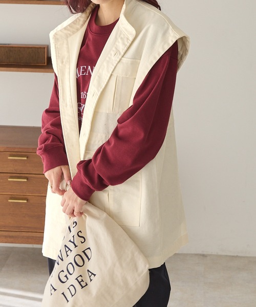 Chaco closet（チャコ クローゼット）の「スタンドカラーミリタリーベスト（ベスト・レディース・ブラック/アイボリー/カーキ・FREE）」の7枚目の写真