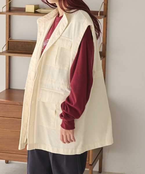Chaco closet（チャコ クローゼット）の「スタンドカラーミリタリーベスト（ベスト・レディース・ブラック/アイボリー/カーキ・FREE）」の8枚目の写真
