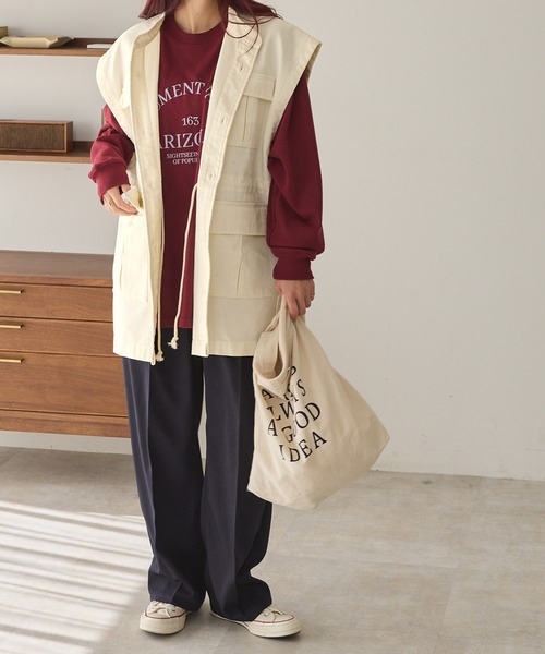 Chaco closet（チャコ クローゼット）の「スタンドカラーミリタリーベスト（ベスト・レディース・ブラック/アイボリー/カーキ・FREE）」の10枚目の写真