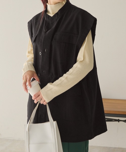 Chaco closet（チャコ クローゼット）の「スタンドカラーミリタリーベスト（ベスト・レディース・ブラック/アイボリー/カーキ・FREE）」の15枚目の写真