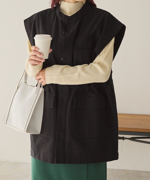 Chaco closet（チャコ クローゼット）の「スタンドカラーミリタリーベスト（ベスト・レディース・ブラック/アイボリー/カーキ・FREE）」の14枚目の写真