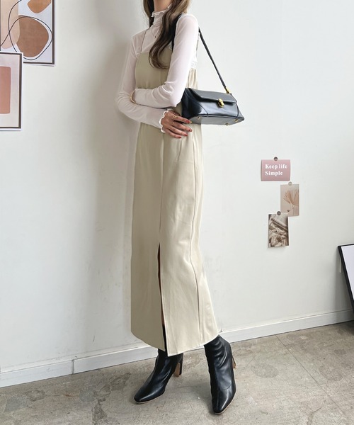 ロングワンピース スリット キャミワンピース アシンメトリー 黒 ASYMMETRY HEM CAMI L/OP アシンメトリー ヘム キャミ ロング