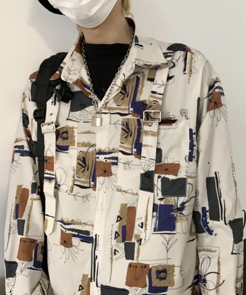 Auntie Rosa（アンティローザ）の「ベルト付総柄シャツ（シャツ/ブラウス・レディース・ブラック/ホワイト・MEDIUM/LARGE）」の5枚目の写真