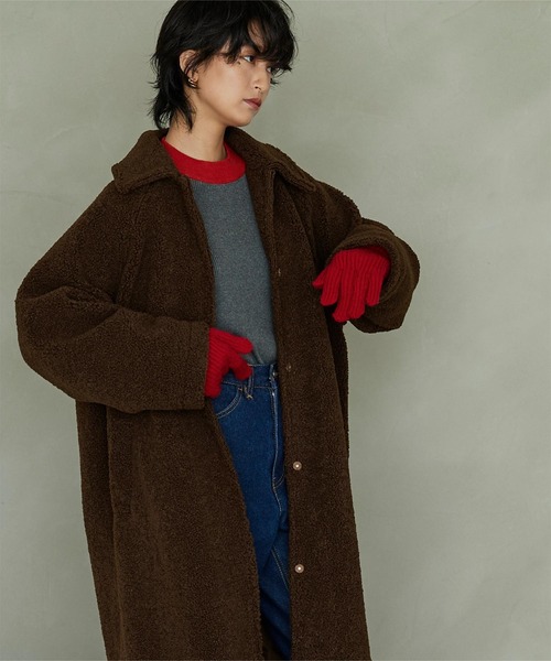 miette（ミエット）の「ボアステンカラーロングコート（ステンカラーコート・レディース・ブラウン/ブラック・FREE）」の5枚目の写真