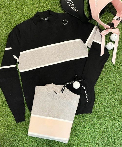 Dalfwin（ダールフィン）の「2022 AW 秋冬 韓国GOLF アシンメトリー配色ハイネックニット ゴルフウェア スポーツウェア（ニット/セーター・レディース・グレー/ブラック・FREE）」の14枚目の写真