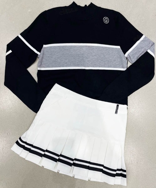 Dalfwin（ダールフィン）の「2022 AW 秋冬 韓国GOLF アシンメトリー配色ハイネックニット ゴルフウェア スポーツウェア（ニット/セーター・レディース・グレー/ブラック・FREE）」の17枚目の写真