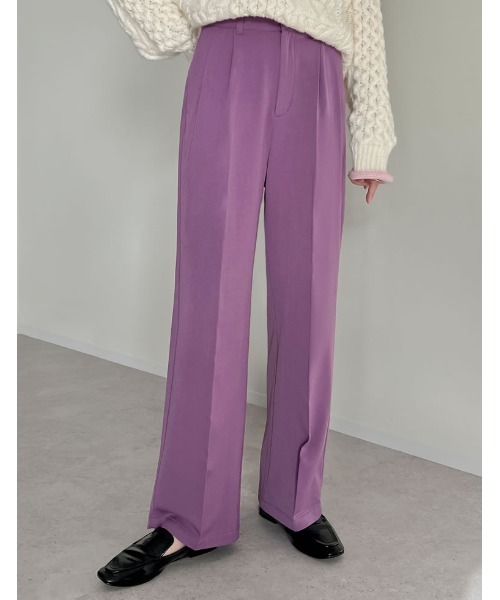 潤って暖かい裏微起毛リサイクルツータックワイドパンツ