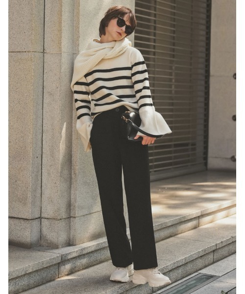 潤って暖かい裏微起毛リサイクルツータックワイドパンツ