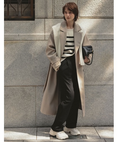 潤って暖かい裏微起毛リサイクルツータックワイドパンツ