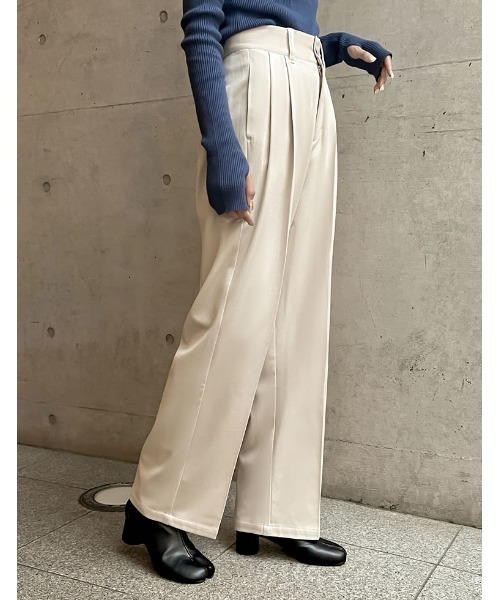 潤って暖かい裏微起毛リサイクルツータックワイドパンツ