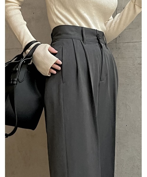 潤って暖かい裏微起毛リサイクルツータックワイドパンツ