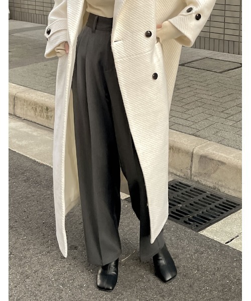 潤って暖かい裏微起毛リサイクルツータックワイドパンツ