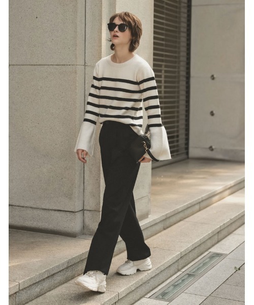 Re:EDIT（リエディ）の「[低身長/高身長/大きいサイズ有]裏微起毛ツータックワイドパンツ（その他パンツ・レディース・ラベンダー/オレンジ系その他/ブラック/アイボリー/チャコールグレー/ベージュ系・AM/AS/LARGE/TALL/MEDIUM/X-LARGE）」の8枚目の写真