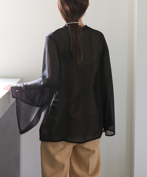 select MOCA(セレクトモカ)の「クリンクルオープンスリーブシアープルオーバー(Tシャツ/カットソー・レディース・ライトグリーン/ブラック/アイボリー・FREE)」の19枚目の写真