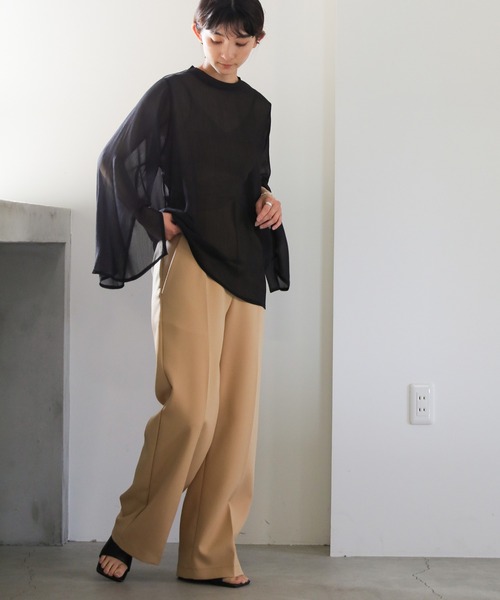 select MOCA(セレクトモカ)の「クリンクルオープンスリーブシアープルオーバー(Tシャツ/カットソー・レディース・ライトグリーン/ブラック/アイボリー・FREE)」の5枚目の写真