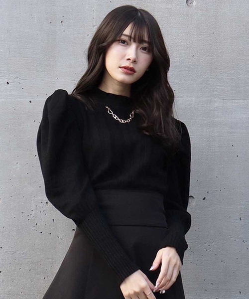 Crea titty&Co. PETIT(クレアティティーアンドコープチ)の「【Crea titty&Co.PETIT】フロントチェーンリブニット(Tシャツ/カットソー・レディース・アイボリー/ホワイト/ブラック・FREE)」の3枚目の写真