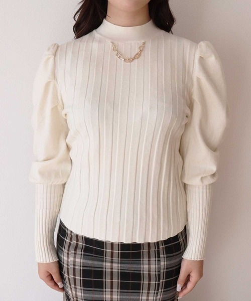Crea titty&Co. PETIT(クレアティティーアンドコープチ)の「【Crea titty&Co.PETIT】フロントチェーンリブニット(Tシャツ/カットソー・レディース・アイボリー/ホワイト/ブラック・FREE)」の8枚目の写真