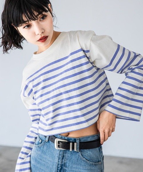 PAGEBOY（ページボーイ）の「パネルボーダーショートロンT（Tシャツ/カットソー・レディース・ブラック/ピンク/ラベンダー・FREE）」の7枚目の写真