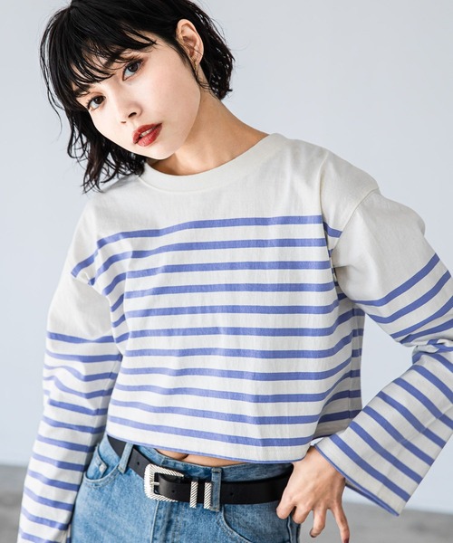 PAGEBOY（ページボーイ）の「パネルボーダーショートロンT（Tシャツ/カットソー・レディース・ブラック/ピンク/ラベンダー・FREE）」の5枚目の写真