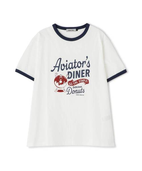 AVIREX(アヴィレックス)の「DONUT PRINT RINGER T-SHIRT/ ドーナツプリント リンガーTシャツ(Tシャツ/カットソー・レディース・オレンジ/ネイビー・FREE)」の14枚目の写真