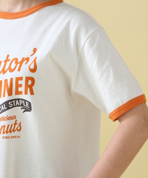 AVIREX(アヴィレックス)の「DONUT PRINT RINGER T-SHIRT/ ドーナツプリント リンガーTシャツ(Tシャツ/カットソー・レディース・オレンジ/ネイビー・FREE)」の8枚目の写真