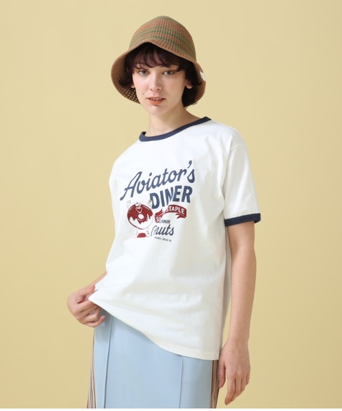 AVIREX(アヴィレックス)の「DONUT PRINT RINGER T-SHIRT/ ドーナツプリント リンガーTシャツ(Tシャツ/カットソー・レディース・オレンジ/ネイビー・FREE)」の9枚目の写真
