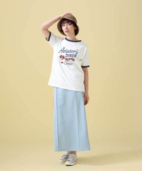 AVIREX(アヴィレックス)の「DONUT PRINT RINGER T-SHIRT/ ドーナツプリント リンガーTシャツ(Tシャツ/カットソー・レディース・オレンジ/ネイビー・FREE)」の10枚目の写真