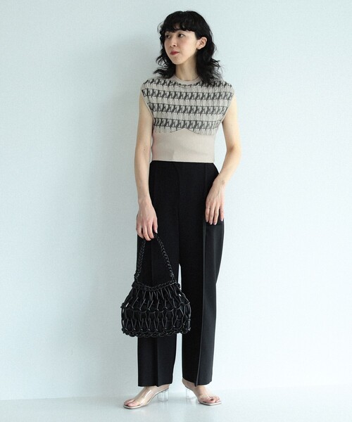 Ray BEAMS（レイビームス）の「RBS / フクレ ジャカード ノースリーブ（ニット/セーター・レディース・ライトブルー/ベージュ・ONE SIZE）」の7枚目の写真