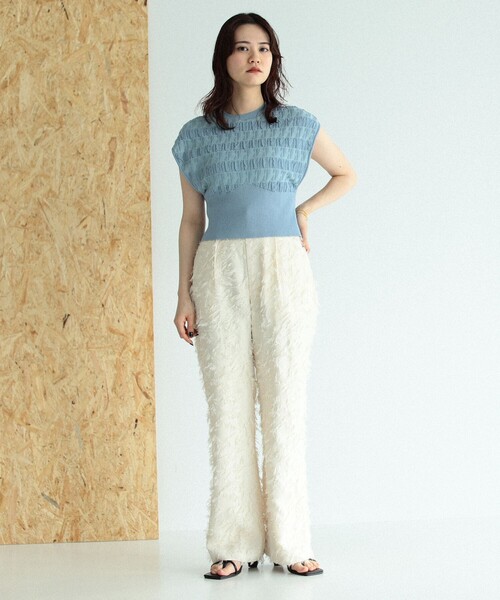 Ray BEAMS（レイビームス）の「RBS / フクレ ジャカード ノースリーブ（ニット/セーター・レディース・ライトブルー/ベージュ・ONE SIZE）」の3枚目の写真