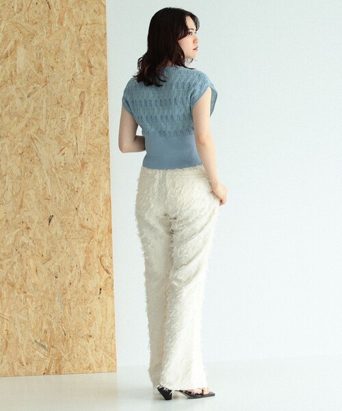 Ray BEAMS（レイビームス）の「RBS / フクレ ジャカード ノースリーブ（ニット/セーター・レディース・ライトブルー/ベージュ・ONE SIZE）」の18枚目の写真