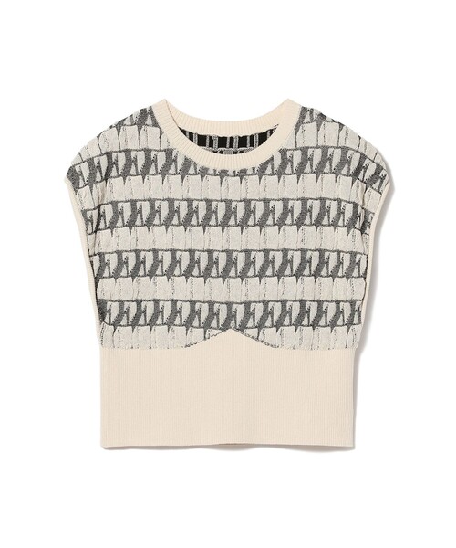 Ray BEAMS（レイビームス）の「RBS / フクレ ジャカード ノースリーブ（ニット/セーター・レディース・ライトブルー/ベージュ・ONE SIZE）」の5枚目の写真