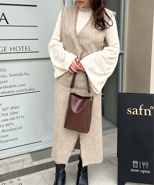 Ambre Ciel(アンブルシエル)の「ツイードサイドスリットワンピース/【WEB/EC限定商品】(ワンピース・レディース・アイボリー/ダークブラウン/ベージュ・FREE)」の14枚目の写真