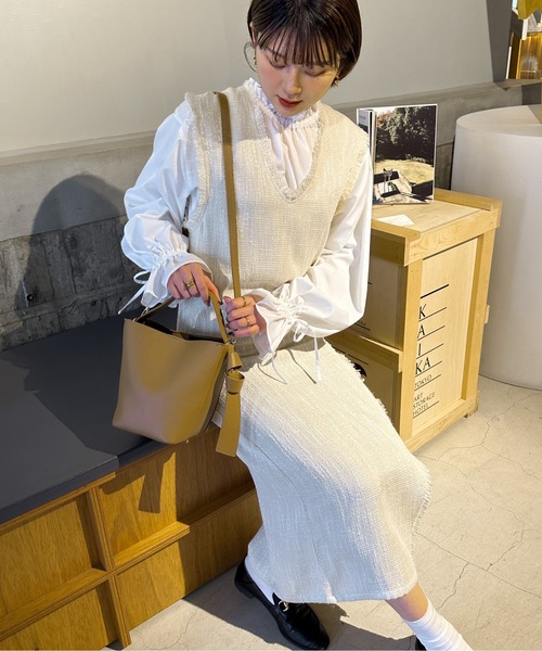 Ambre Ciel(アンブルシエル)の「ツイードサイドスリットワンピース/【WEB/EC限定商品】(ワンピース・レディース・アイボリー/ダークブラウン/ベージュ・FREE)」の6枚目の写真