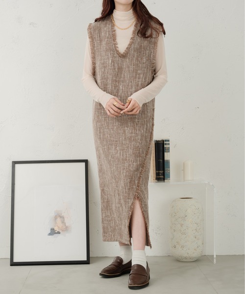 Ambre Ciel(アンブルシエル)の「ツイードサイドスリットワンピース/【WEB/EC限定商品】(ワンピース・レディース・アイボリー/ダークブラウン/ベージュ・FREE)」の22枚目の写真