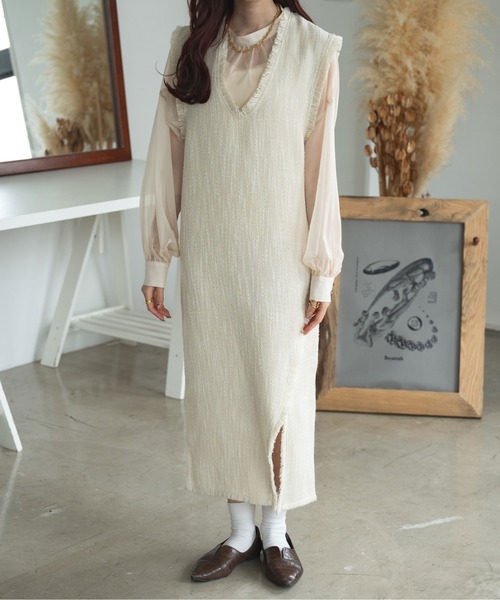 Ambre Ciel(アンブルシエル)の「ツイードサイドスリットワンピース/【WEB/EC限定商品】(ワンピース・レディース・アイボリー/ダークブラウン/ベージュ・FREE)」の20枚目の写真