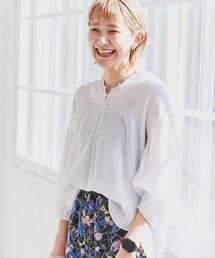 coen | クレープボリュームスリーブ5分袖ブラウス(シャツ/ブラウス)