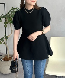 パフスリーブペプラムニット