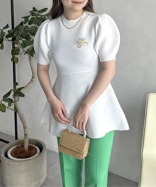 prose verse（プロズヴェール）の「パフスリーブペプラムニット（ニット/セーター・レディース・ブラック/オフホワイト・ﾌﾘ-）」の3枚目の写真