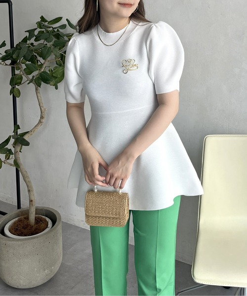 prose verse（プロズヴェール）の「パフスリーブペプラムニット（ニット/セーター・レディース・ブラック/オフホワイト・ﾌﾘ-）」の7枚目の写真