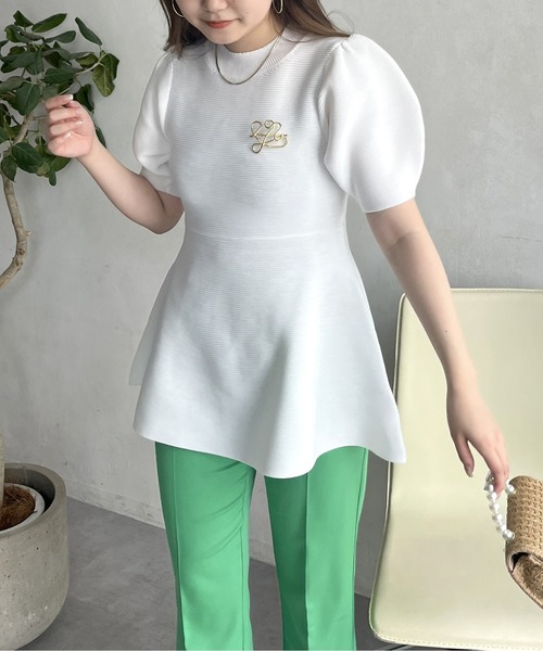 prose verse（プロズヴェール）の「パフスリーブペプラムニット（ニット/セーター・レディース・ブラック/オフホワイト・ﾌﾘ-）」の8枚目の写真