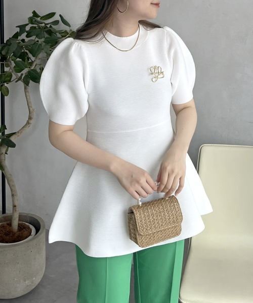 prose verse（プロズヴェール）の「パフスリーブペプラムニット（ニット/セーター・レディース・ブラック/オフホワイト・ﾌﾘ-）」の11枚目の写真