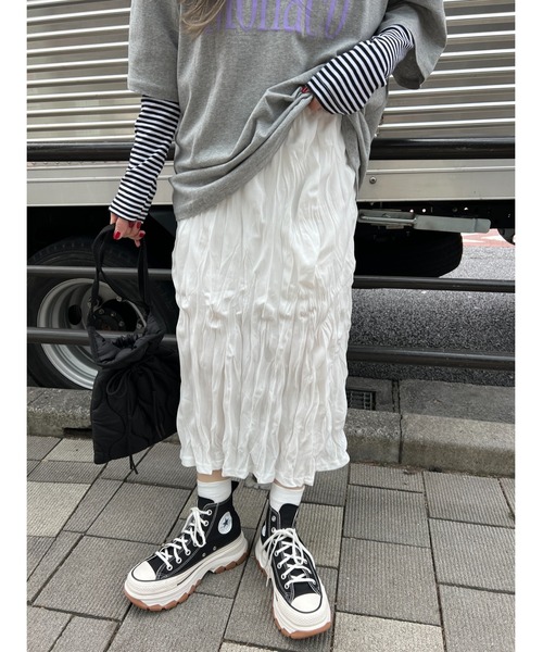 PHILLY（フィリー）の「ワッシャーロングスカート（スカート・レディース・ブラック/ホワイト・FREE）」の4枚目の写真