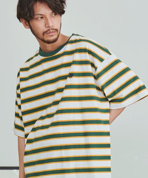 BEVERLY HILLS POLO CLUB(ビバリーヒルズポロクラブ)の「『BEVERLY HILLS POLO CLUB/ビバリーヒルズポロクラブ』天竺ボーダーワンポイント刺繍Tシャツ(Tシャツ/カットソー・メンズ・ネイビー/グリーン/ホワイト/スミクロ・XL/L/M)」の3枚目の写真
