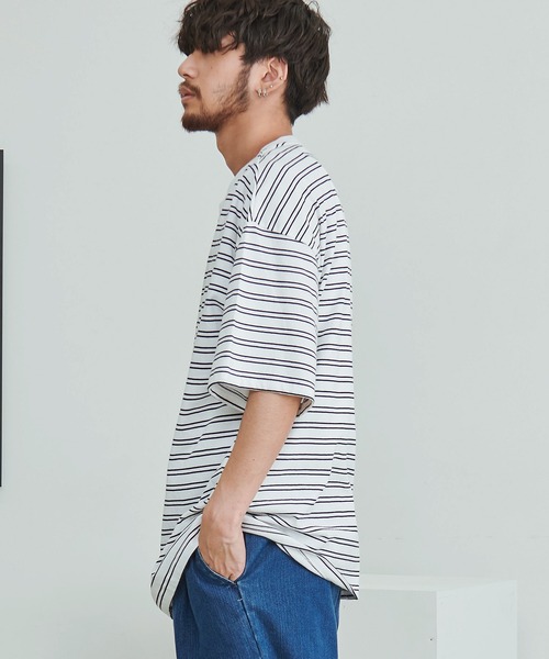 BEVERLY HILLS POLO CLUB(ビバリーヒルズポロクラブ)の「『BEVERLY HILLS POLO CLUB/ビバリーヒルズポロクラブ』天竺ボーダーワンポイント刺繍Tシャツ(Tシャツ/カットソー・メンズ・ネイビー/グリーン/ホワイト/スミクロ・XL/L/M)」の6枚目の写真