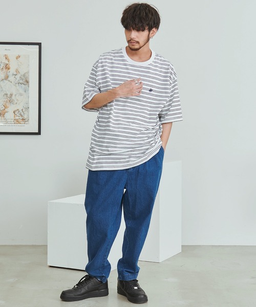 BEVERLY HILLS POLO CLUB(ビバリーヒルズポロクラブ)の「『BEVERLY HILLS POLO CLUB/ビバリーヒルズポロクラブ』天竺ボーダーワンポイント刺繍Tシャツ(Tシャツ/カットソー・メンズ・ネイビー/グリーン/ホワイト/スミクロ・XL/L/M)」の7枚目の写真