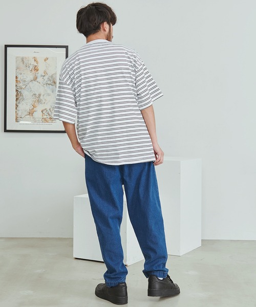 BEVERLY HILLS POLO CLUB(ビバリーヒルズポロクラブ)の「『BEVERLY HILLS POLO CLUB/ビバリーヒルズポロクラブ』天竺ボーダーワンポイント刺繍Tシャツ(Tシャツ/カットソー・メンズ・ネイビー/グリーン/ホワイト/スミクロ・XL/L/M)」の8枚目の写真